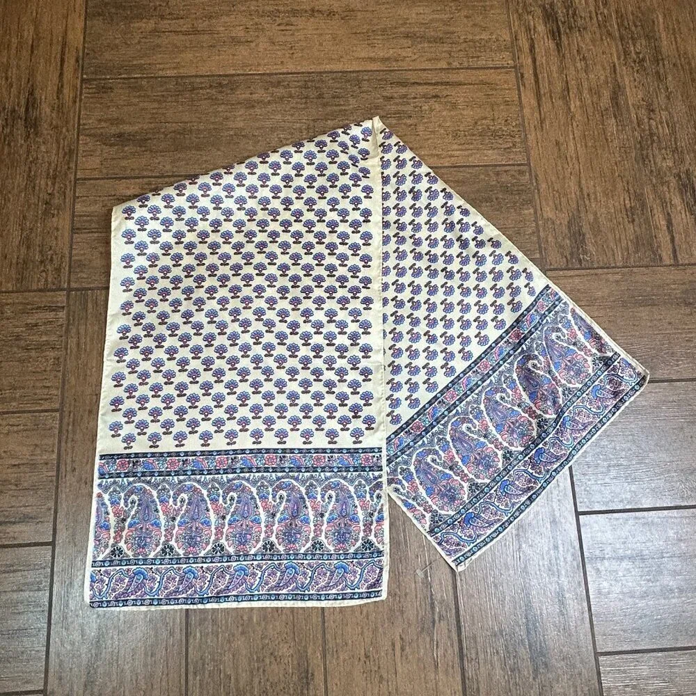 Glentex Vintage Blue Floral and Paisley Rectangular Scarf